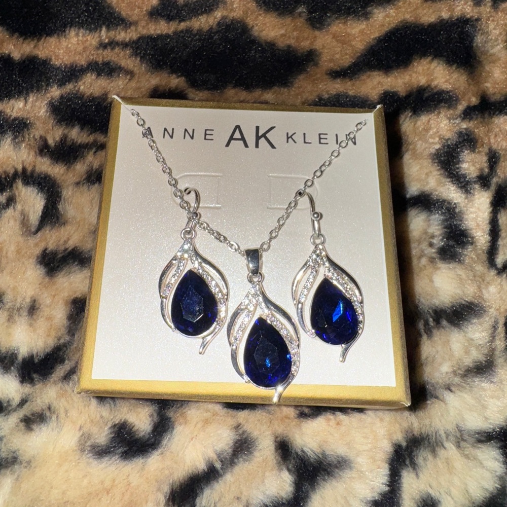 Anne Klein Silver and Deep Blue Necklace Set